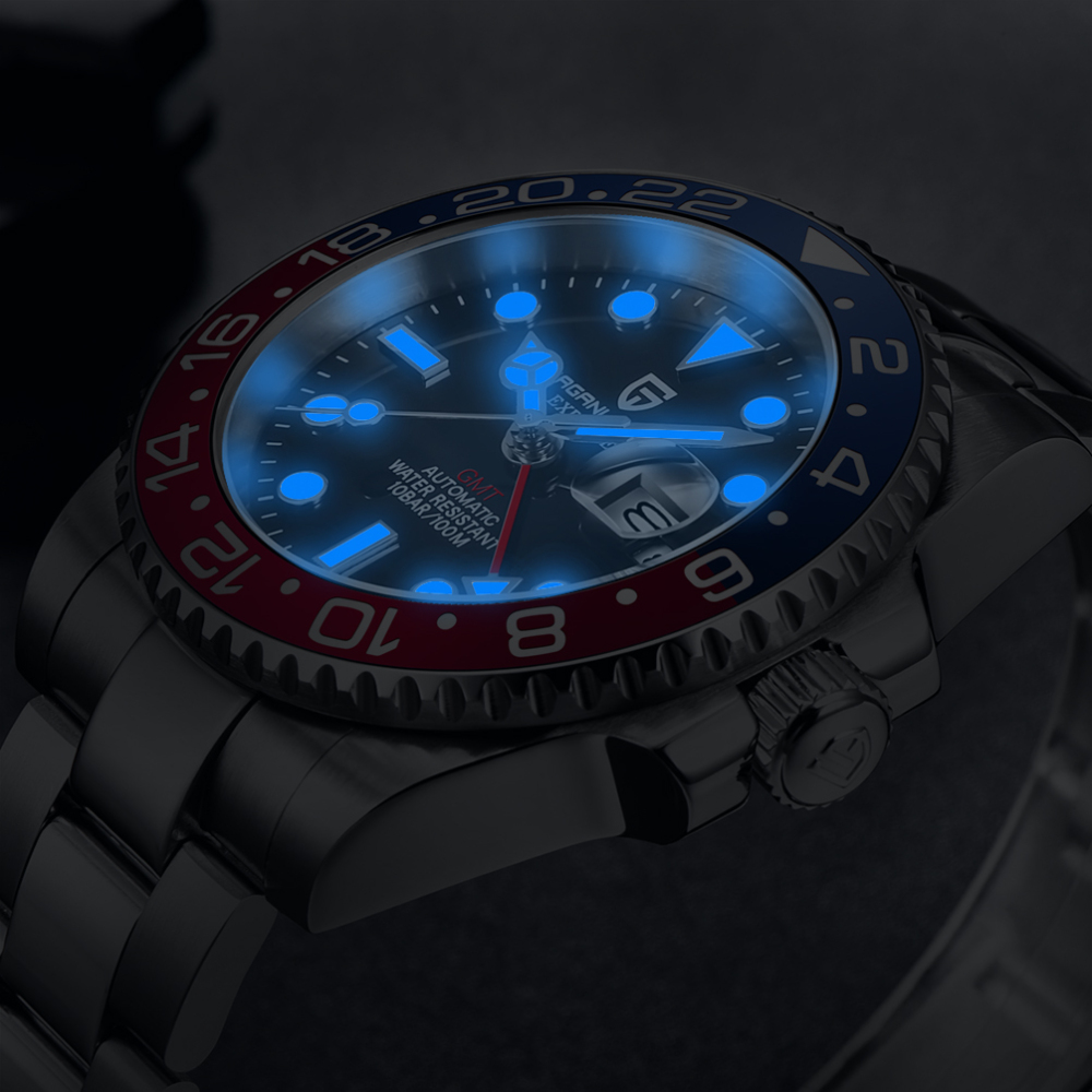 PAGANI DESIGN Men's Watches Automatic GMT Mechanical Stainless Steel Waterproof Wrist Watch for Men Jubilee Bracelet Sapphire Glass