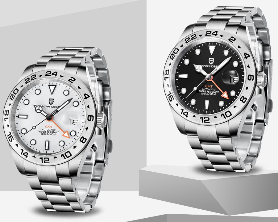 PAGANI DESIGN New Men's Watches Explorer GMT Automatic Mechanical Wrist Watches for Men Stainless Steel Bracelet 100M Waterproof