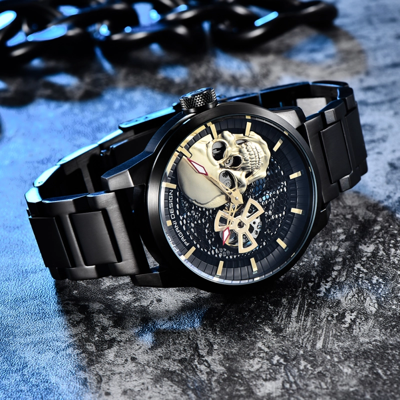 PAGANI DESIGN Men's Watches Skeleton Automatic Mechanical Wrist Watch for Men Genuine Leather Stainless Steel Skull Dial Wristwatch