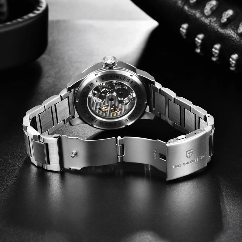 PAGANI DESIGN Men's Watches Skeleton Automatic Mechanical Wrist Watch for Men Genuine Leather Stainless Steel Skull Dial Wristwatch