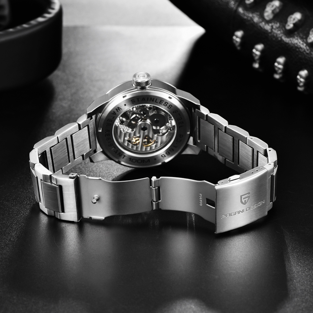 PAGANI DESIGN Men's Watches Skeleton Automatic Mechanical Wrist Watch for Men Genuine Leather Stainless Steel Skull Dial Wristwatch