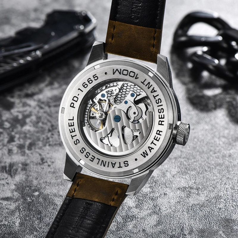 PAGANI DESIGN Men's Watches Skeleton Automatic Mechanical Wrist Watch for Men Genuine Leather Stainless Steel Skull Dial Wristwatch
