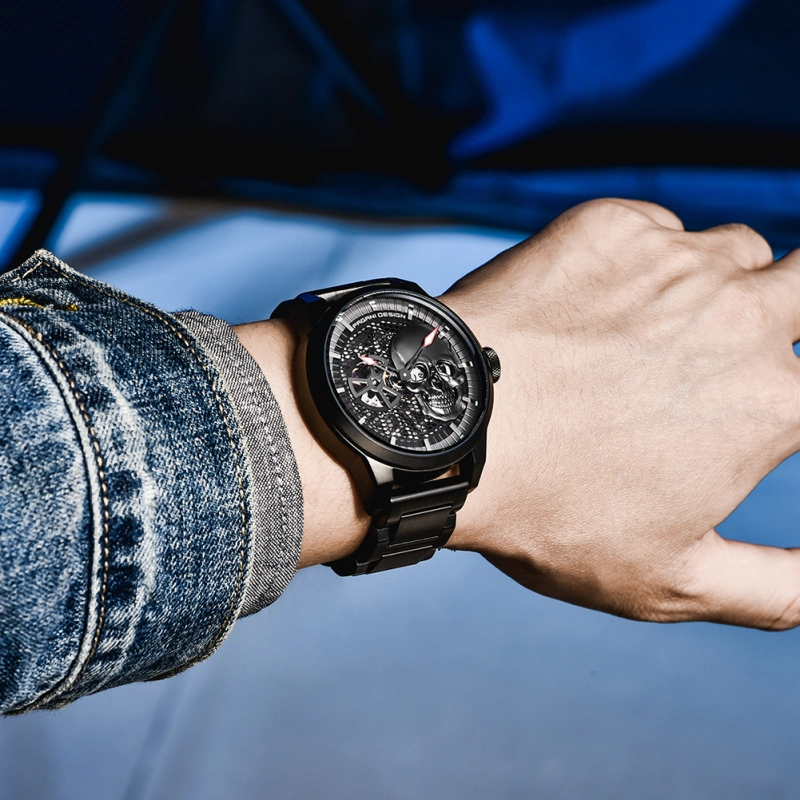 PAGANI DESIGN Men's Watches Skeleton Automatic Mechanical Wrist Watch for Men Genuine Leather Stainless Steel Skull Dial Wristwatch