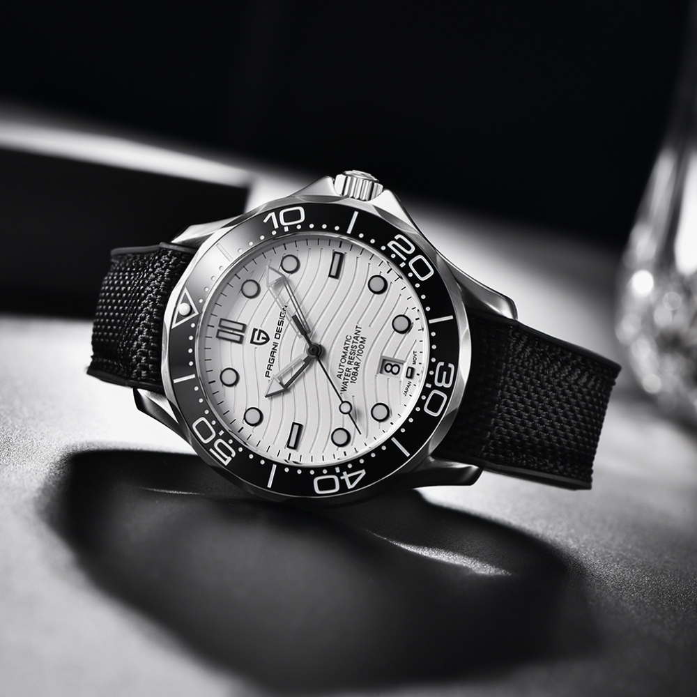 PAGANI DESIGN PD-1685 Men's Automatic Watches Stainless Steel Sports Wrist Watch for Men with Waves NH35A Movement Ceramic Bezel Rubber Strap 1685