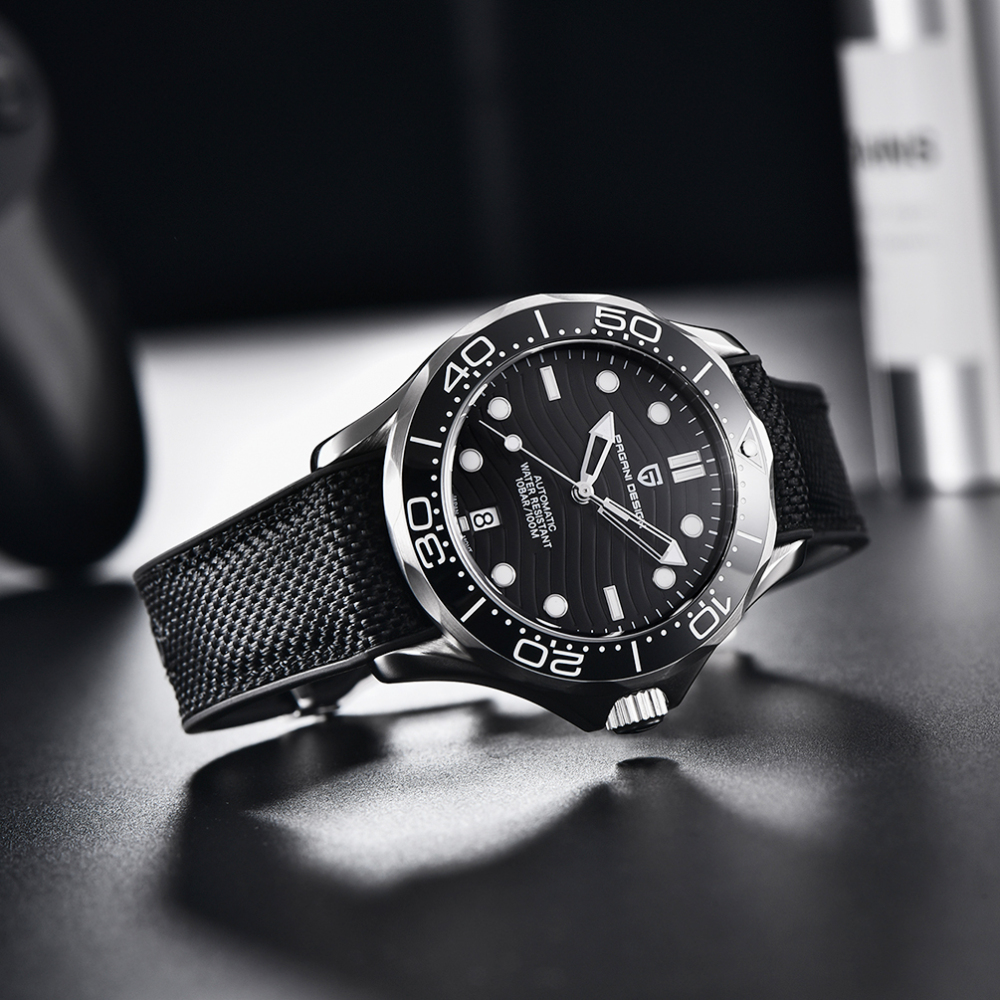 PAGANI DESIGN PD-1685 Men's Automatic Watches Stainless Steel Sports Wrist Watch for Men with Waves NH35A Movement Ceramic Bezel Rubber Strap 1685