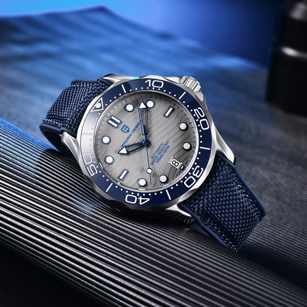 PAGANI DESIGN PD-1685 Men's Automatic Watches Stainless Steel Sports Wrist Watch for Men with Waves NH35A Movement Ceramic Bezel Rubber Strap 1685