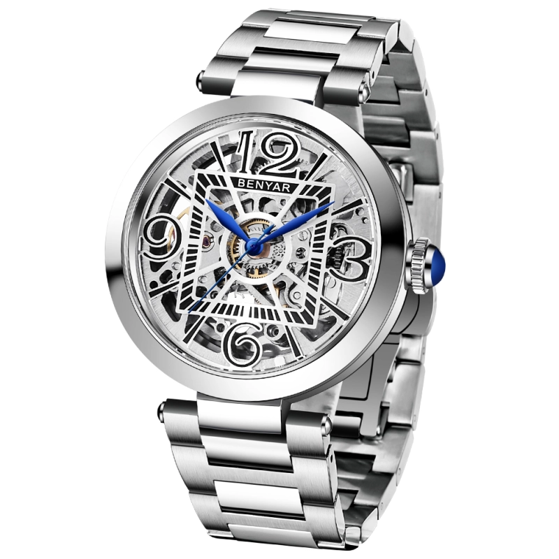 BENYAR New Men's Watches full Steel Skeleton Waterproof Wrist Watch for Men Steampunk Luxury Fashion Wristwatches