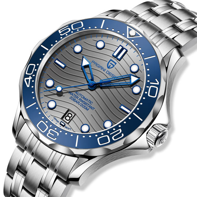 PAGANI DESIGN New Men's Automatic Watches Stainless Steel Sports Wrist Watch for Men with Waves Seiko NH35A Movement Ceramic Bezel Rubber Strap 1685