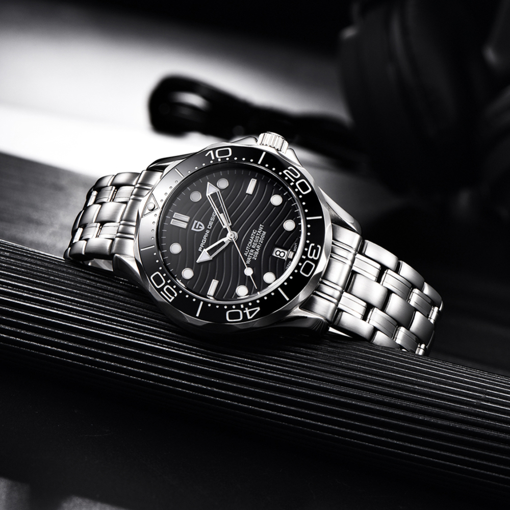 PAGANI DESIGN New Men's Automatic Watches Seamaster Homage with Waves Seiko NH35A Movement Ceramic Bezel Rubber Strap 1685