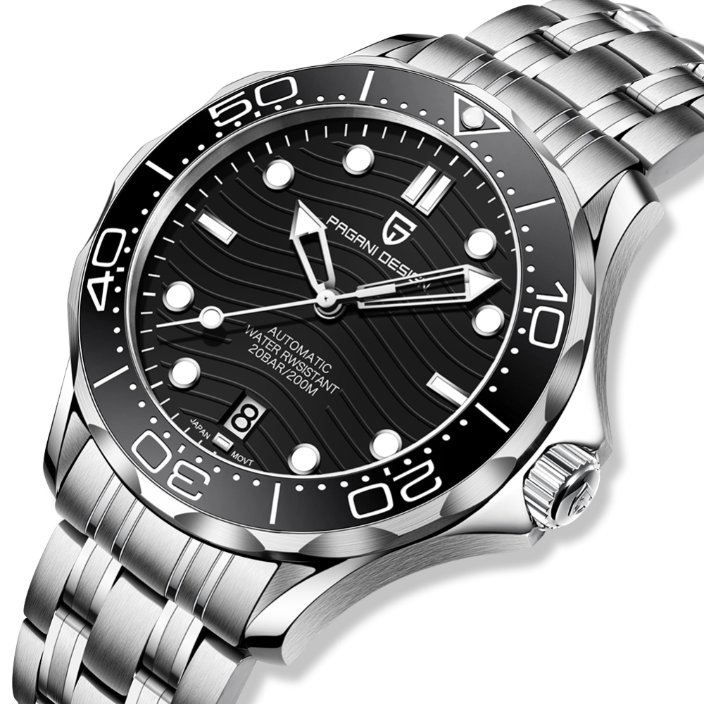 PAGANI DESIGN PD-1685 Men's Automatic Watches Stainless Steel Sports Wrist Watch for Men with Waves NH35A Movement Ceramic Bezel Rubber Strap 1685