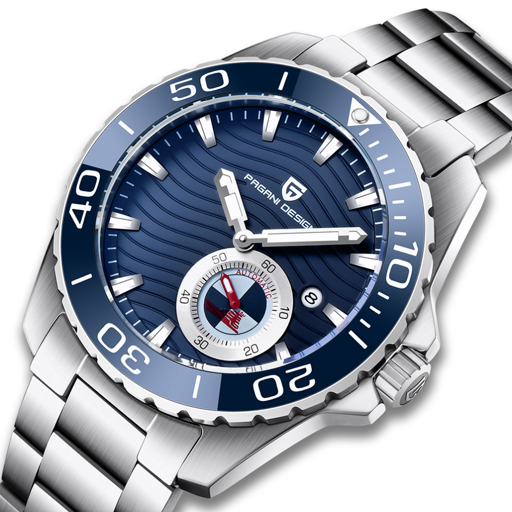 PAGANI DESIGN PD-1636 Men's Watches Automatic Stainless Steel Mechanical Fashion Wrist Watch for Men Luxury Wristwatch with Wave Dial