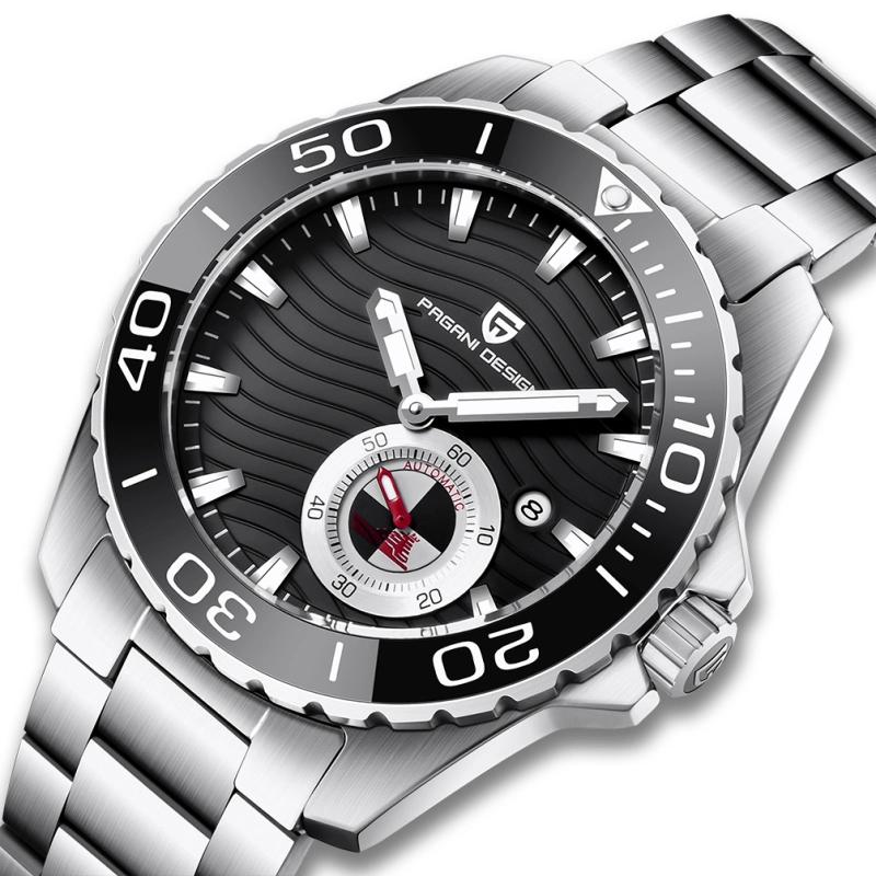 PAGANI DESIGN Men's Watches Automatic Stainless Steel Mechanical Fashion Wrist Watch for Men Luxury Wristwatch with Wave Dial