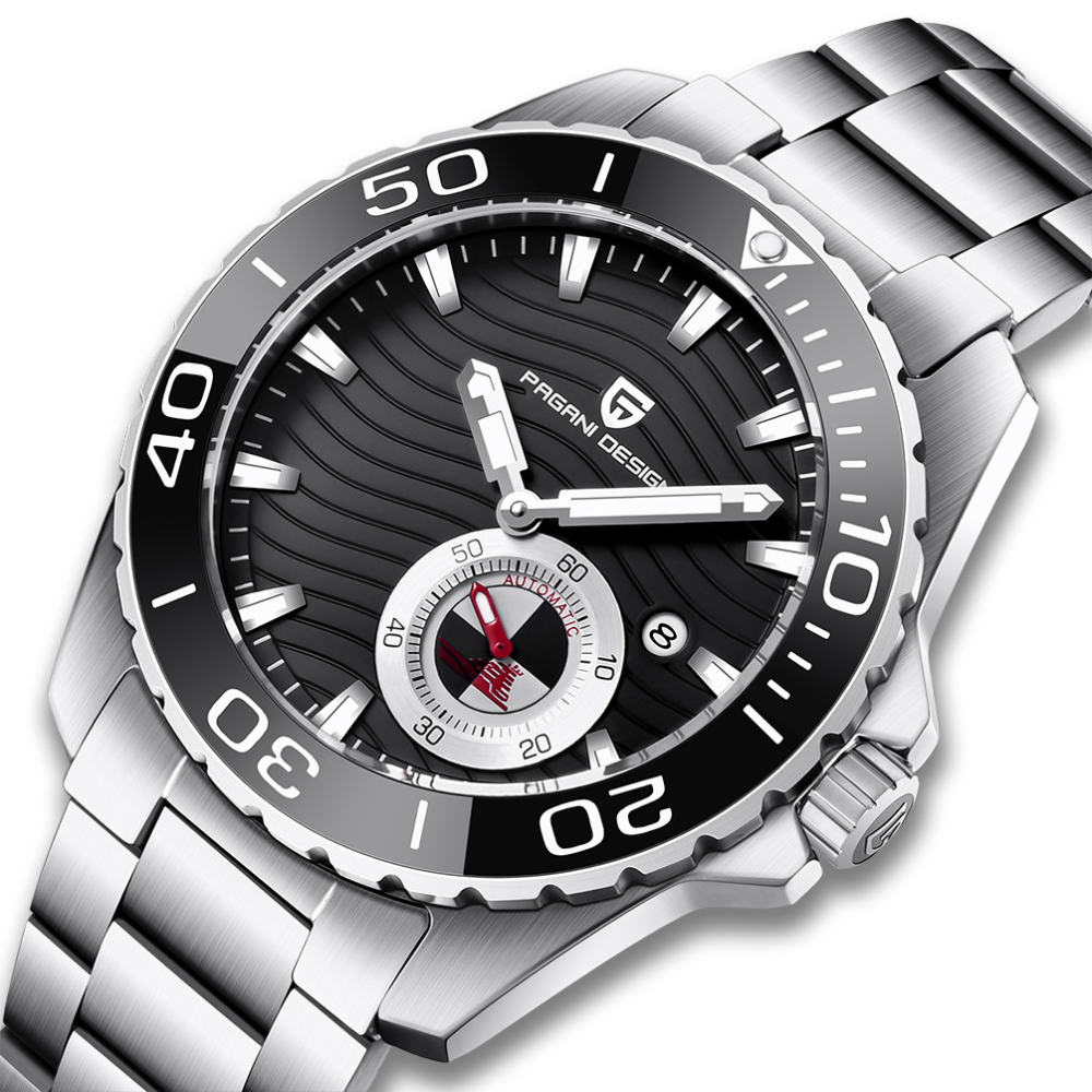 PAGANI DESIGN Men's Watches Automatic Stainless Steel Mechanical Fashion Wrist Watch for Men Luxury Wristwatch with Wave Dial