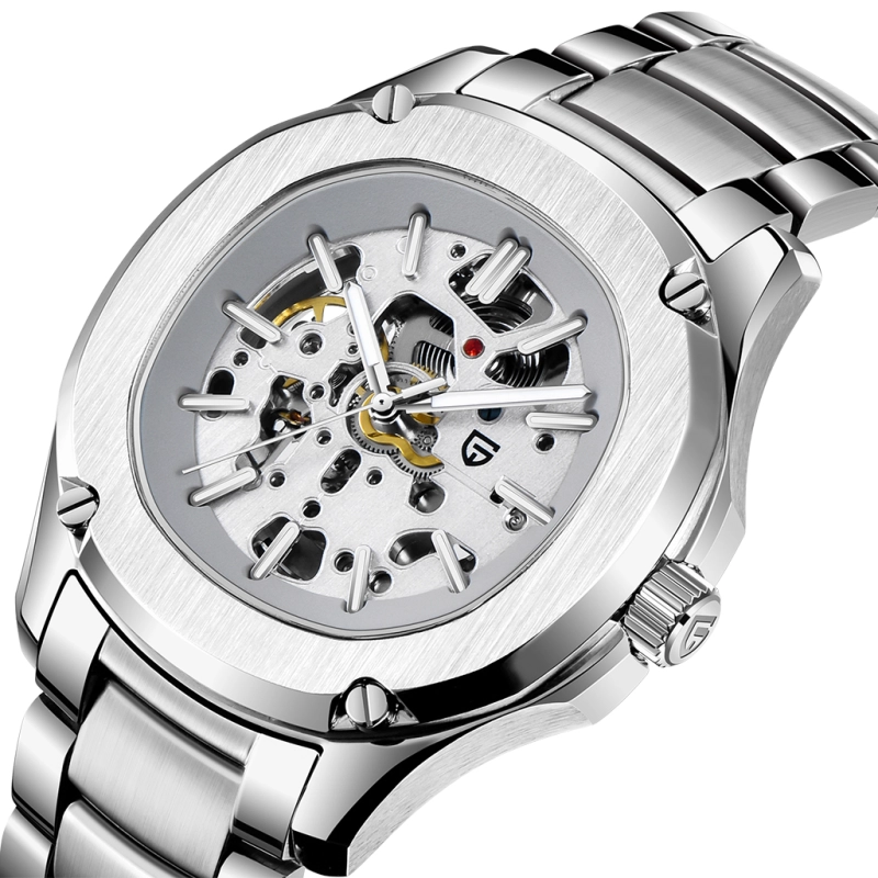 PAGANI DESIGN Skeleton Automatic Men's Watches 100M Waterproof full Stainless Steel Wrist Watch for Men Sapphire Dial Glass Deployment Clasp