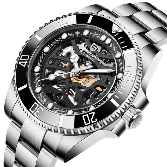 PAGANI DESIGN New Men's Watches Skeleton Automatic Wrist Watch for Men Full Stainless Steel Waterproof Watch with Sapphire Glass Ceramic Bezel