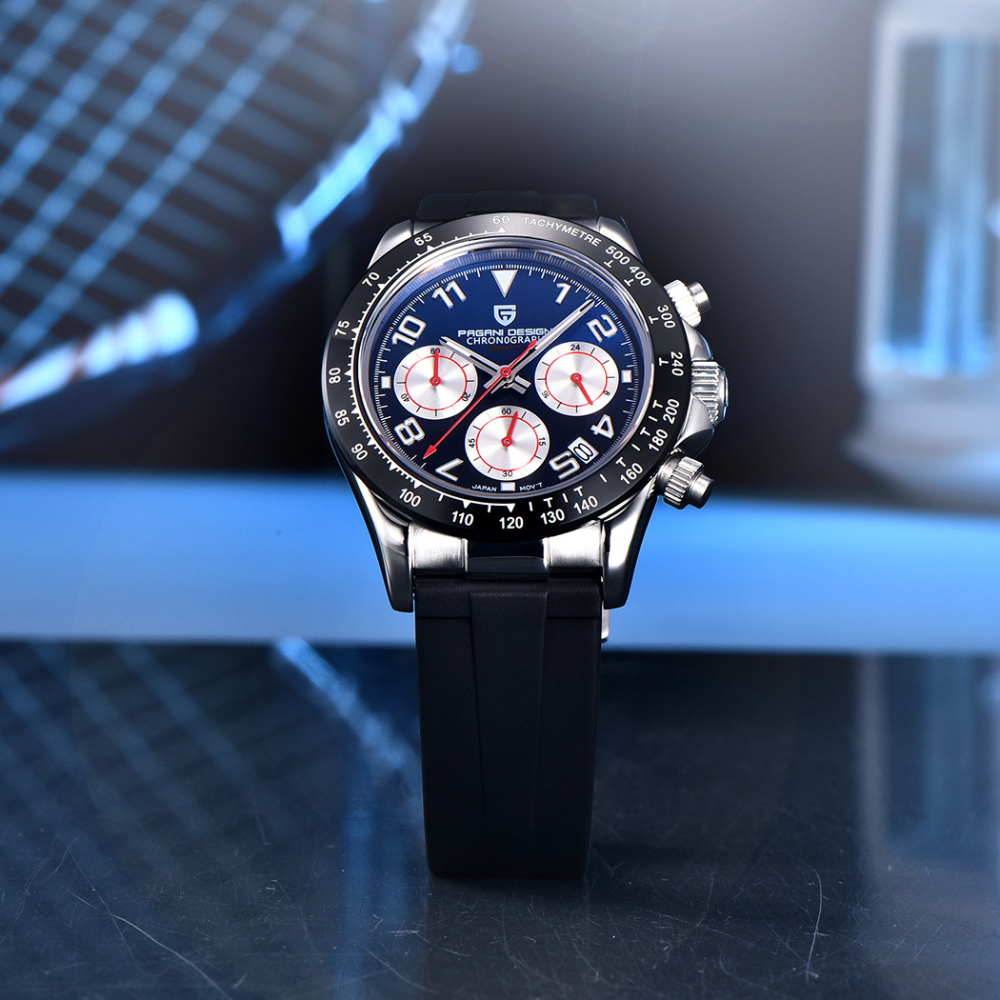 PAGANI DESIGN Classic Daytona Homage Quartz Watches for Men Silicone Waterproof Ceramic Bezel Men's Watches VK63 Movement