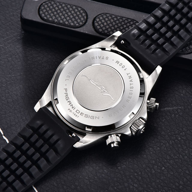 PAGANI DESIGN Classic Daytona Homage Quartz Watches for Men Silicone Waterproof Ceramic Bezel Men's Watches VK63 Movement