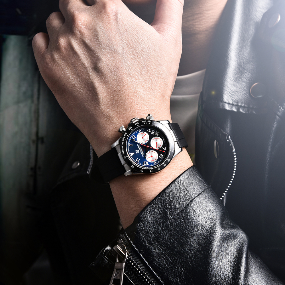 PAGANI DESIGN Classic Daytona Homage Quartz Watches for Men Silicone Waterproof Ceramic Bezel Men's Watches VK63 Movement