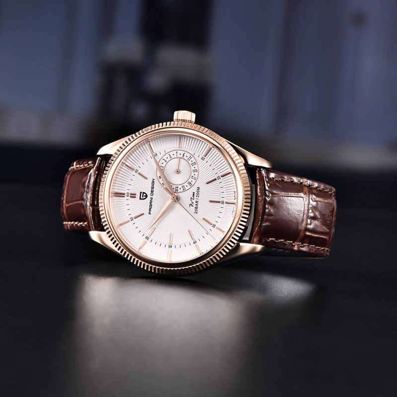 PAGANI DESIGN Men's Quartz Watches with Genuine Leather Watchband Luxury Cusual Wrist Watch for Men Waterproof Auto Date Business Wristwatch