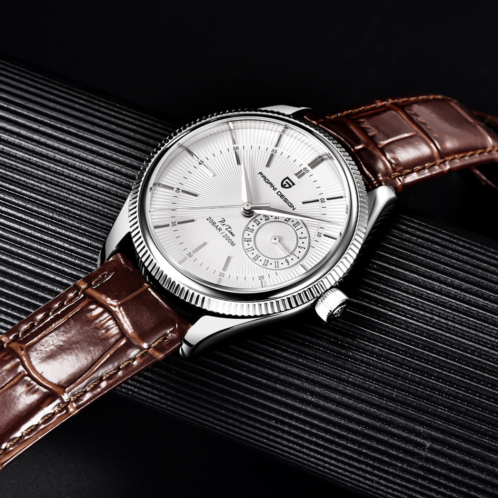 PAGANI DESIGN Men's Quartz Watches with Genuine Leather Watchband Luxury Cusual Wrist Watch for Men Waterproof Auto Date Business Wristwatch