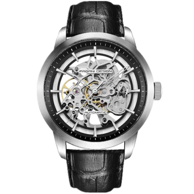 PAGANI DESIGN Luxury Automatic Men's Watches 100M Waterproof Skeleton Wrist Watch with Stainless Steel Case Soft Leather Watchband