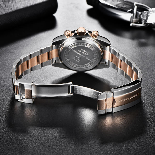 PAGANI DESIGN Rose Gold Men's Quartz Watches Daytona Homage Wrist Watch with Seiko VK63 Movement Sapphire Glass Waterproof Stainless Steel Strap
