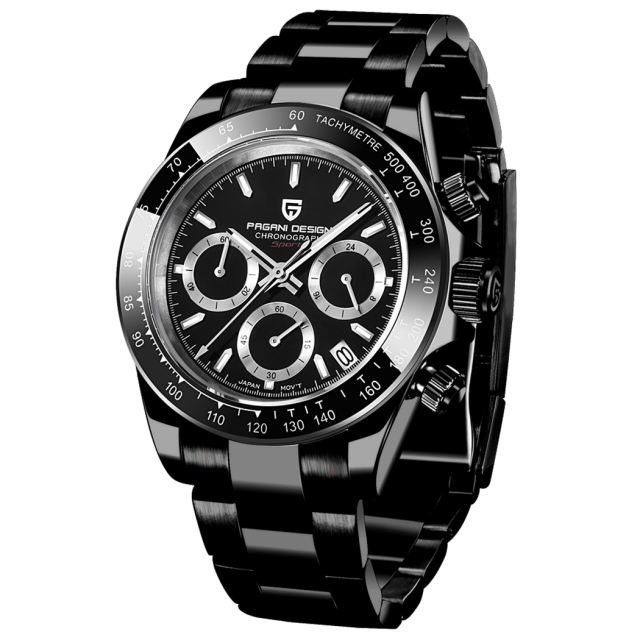 PAGANI DESIGN Blue Men's Quartz Watches Sports Chronograph  Wrist Watch with Seiko VK63 Movement Sapphire Ceramic Bezel Waterproof Stainless Steel Strap