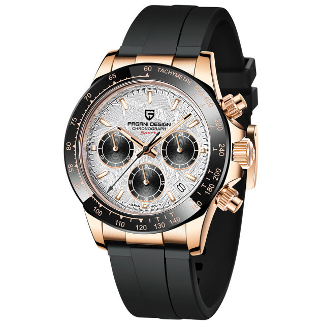 PAGANI DESIGN Men's Quartz Watches Sports Chronograph Men's Wrist Watch with Seiko VK63 Movement Silicone Watchband 1664