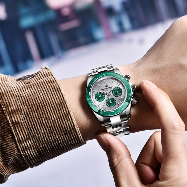 PAGANI DESIGN Blue Men's Quartz Watches Sports Chronograph  Wrist Watch with Seiko VK63 Movement Sapphire Ceramic Bezel Waterproof Stainless Steel Strap