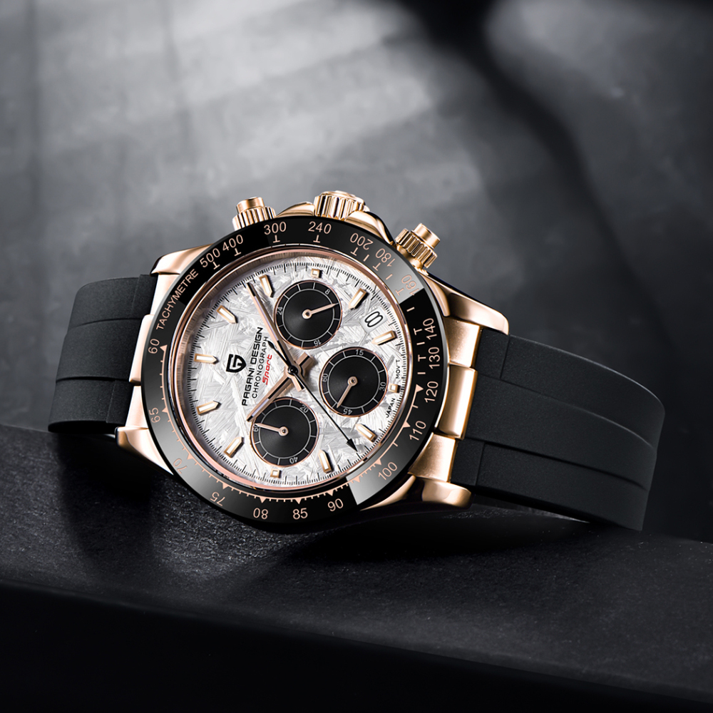 PAGANI DESIGN Men's Quartz Watches Daytona Homage Chronograph Men's Wrist Watch with Seiko VK63 Movement Silicone Watchband 1664