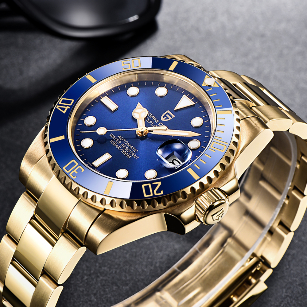 PAGANI DESIGN PD1661 40mm Automatic Men's Watches Full Gold Stainless Steel Mechanical Wrist Watch for Men Sports Watches