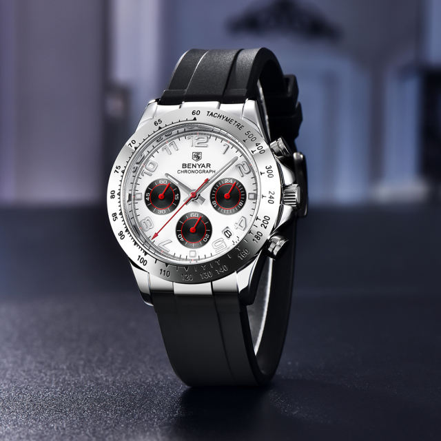 BENYAR New Quartz Men's Watches Chronograph Daytona Homage Silicone Business Wrist Watch for Men Waterproof Wristwatch Auto Date