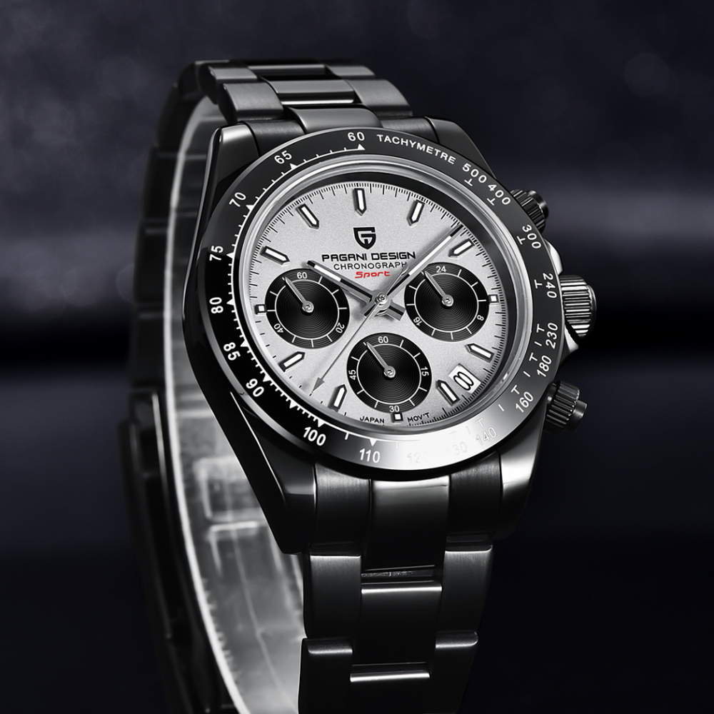 PAGANI DESIGN Blue Men's Quartz Watches Daytona Homage Wrist Watch with Seiko VK63 Movement Sapphire Ceramic Bezel Waterproof Stainless Steel Strap