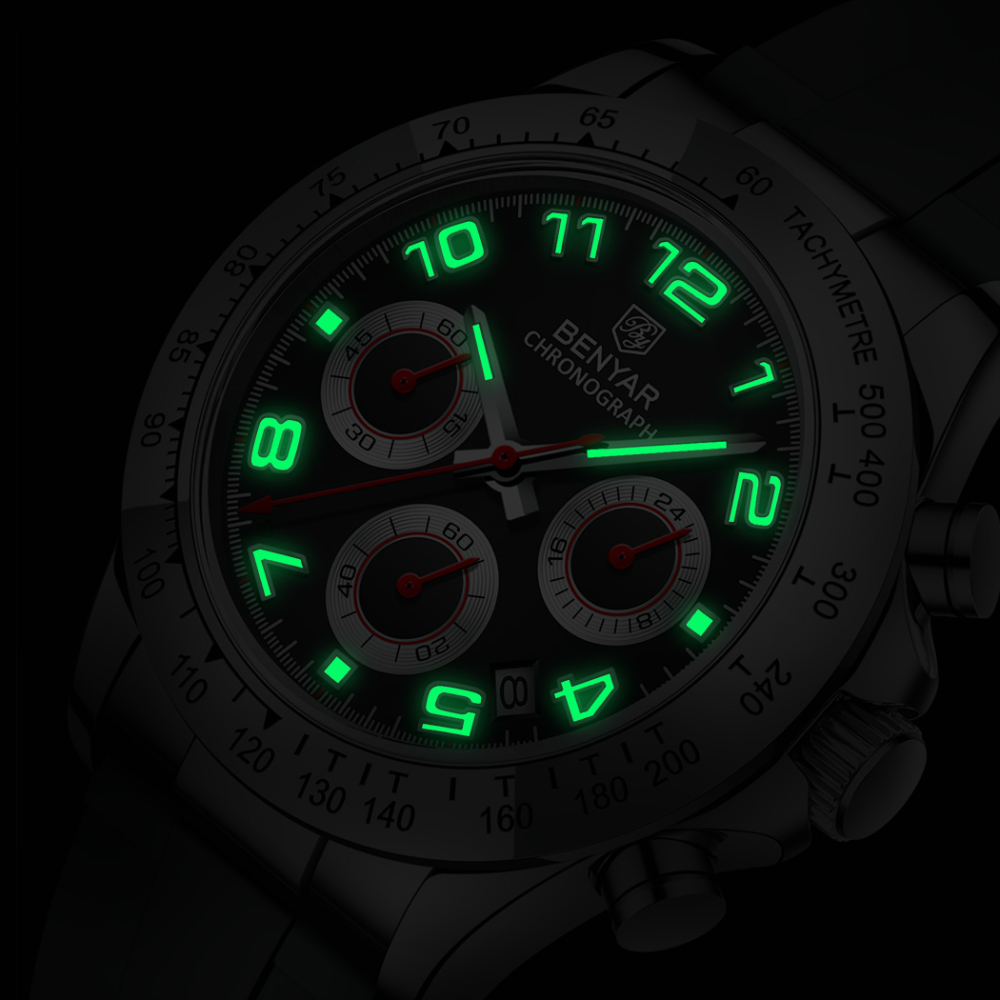 BENYAR New Quartz Men's Watches Chronograph Daytona Homage Silicone Business Wrist Watch for Men Waterproof Wristwatch Auto Date