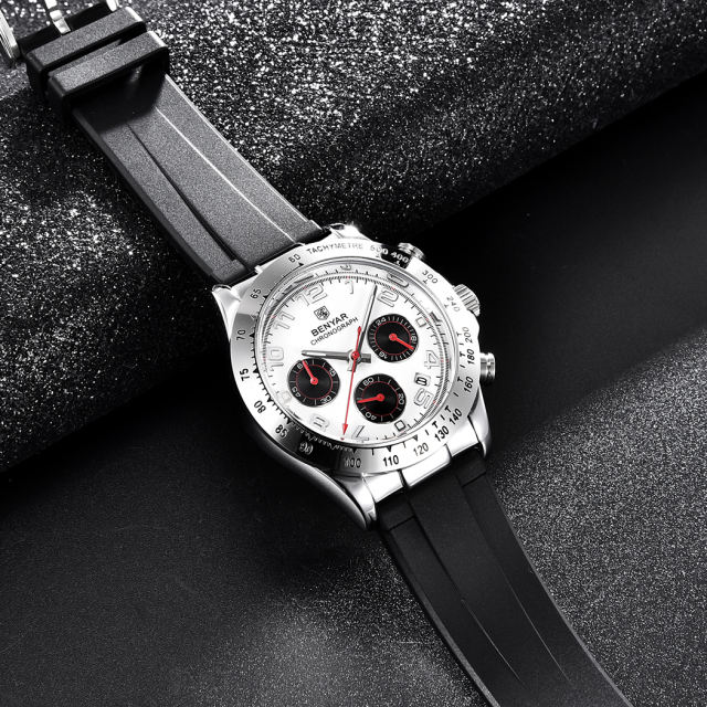 BENYAR New Quartz Men's Watches Chronograph Daytona Homage Silicone Business Wrist Watch for Men Waterproof Wristwatch Auto Date