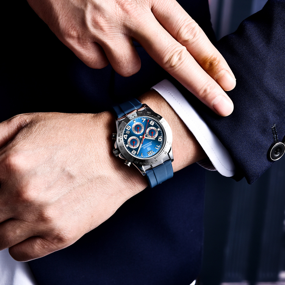 BENYAR New Quartz Men's Watches Chronograph Daytona Homage Silicone Business Wrist Watch for Men Waterproof Wristwatch Auto Date