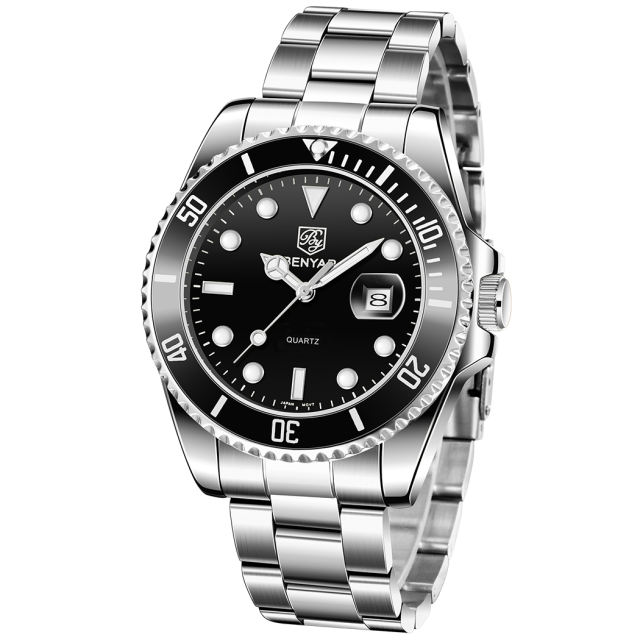 BENYAR Men's Quartz Watches Waterproof SUB Homage Business Wrist Watch for Men Stainless Steel Luxury Sports Wristwatch