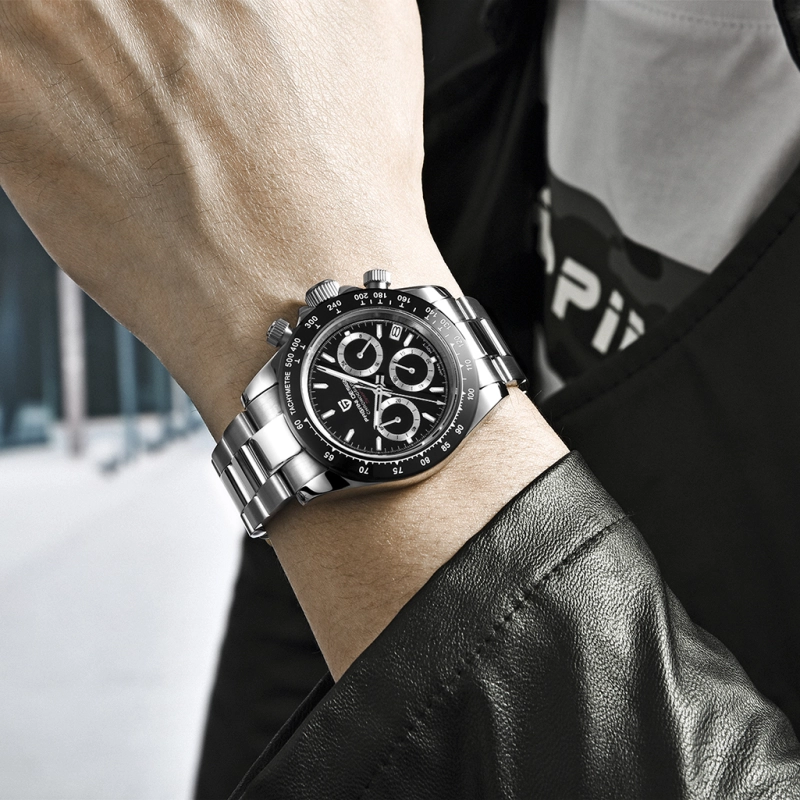 PAGANI DESIGN PD-1644 Men's Quartz Watches Sports Chronograph Wrist Watch with VK63 Movement Sapphire Ceramic Bezel Waterproof Stainless Steel Strap