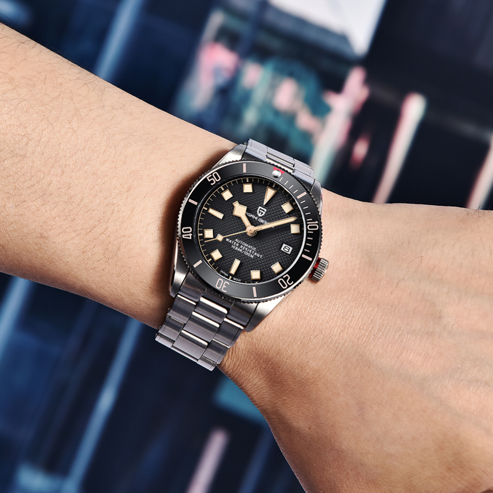PAGANI DESIGN PD-1709 Men's Automatic Watches Mechanical Sports NH35A Stainless Steel Waterproof Wrist Watch for Men Auto Date Fold-over Clasp