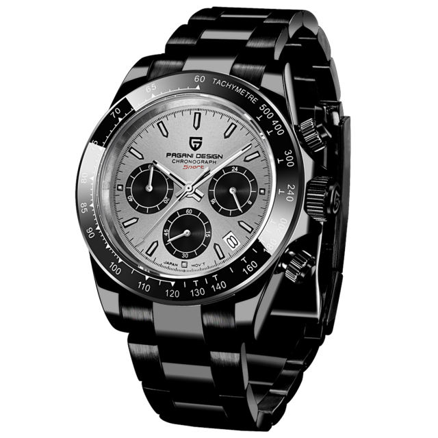 PAGANI DESIGN Blue Men's Quartz Watches Sports Chronograph Wrist Watch with VK63 Movement Sapphire Ceramic Bezel Waterproof Stainless Steel Strap