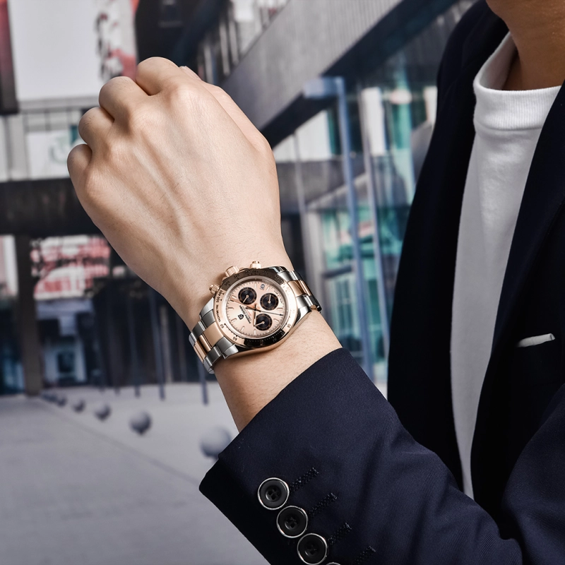 PAGANI DESIGN PD-1644 Men's Quartz Watches Sports Chronograph Wrist Watch with VK63 Movement Sapphire Ceramic Bezel Waterproof Stainless Steel Strap