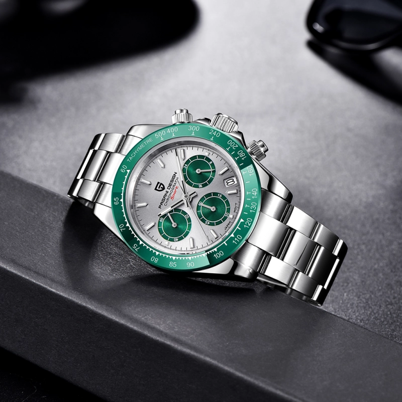 PAGANI DESIGN PD-1644 Men's Quartz Watches Sports Chronograph Wrist Watch with VK63 Movement Sapphire Ceramic Bezel Waterproof Stainless Steel Strap