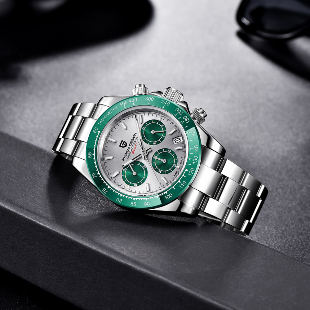 PAGANI DESIGN PD-1644 Men's Quartz Watches Sports Chronograph Wrist Watch with VK63 Movement Sapphire Ceramic Bezel Waterproof Stainless Steel Strap