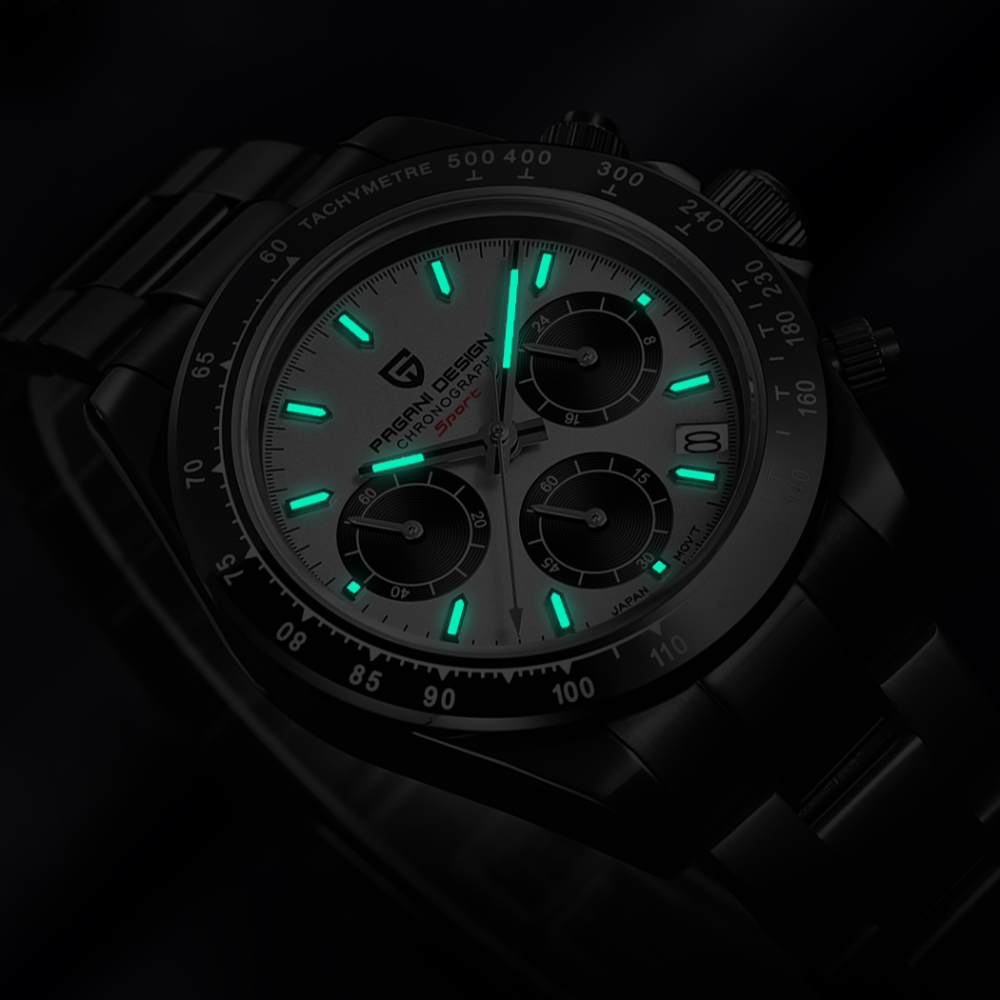 PAGANI DESIGN Blue Men's Quartz Watches Daytona Homage Wrist Watch with Seiko VK63 Movement Sapphire Ceramic Bezel Waterproof Stainless Steel Strap