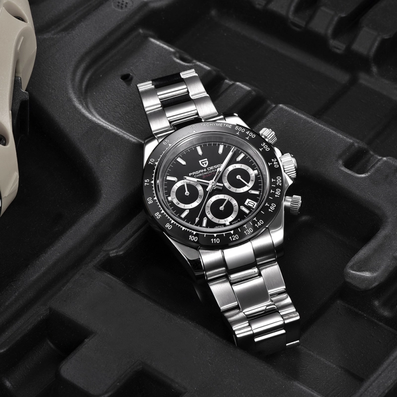 PAGANI DESIGN PD-1644 Men's Quartz Watches Sports Chronograph Wrist Watch with VK63 Movement Sapphire Ceramic Bezel Waterproof Stainless Steel Strap