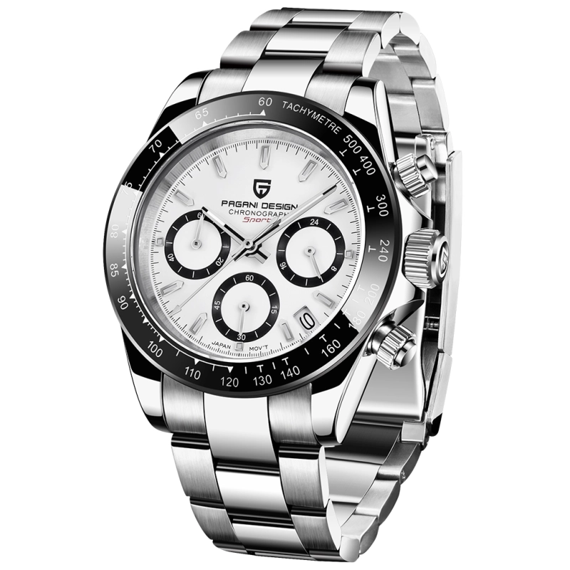 PAGANI DESIGN PD-1644 Men's Quartz Watches Sports Chronograph Wrist Watch with VK63 Movement Sapphire Ceramic Bezel Waterproof Stainless Steel Strap