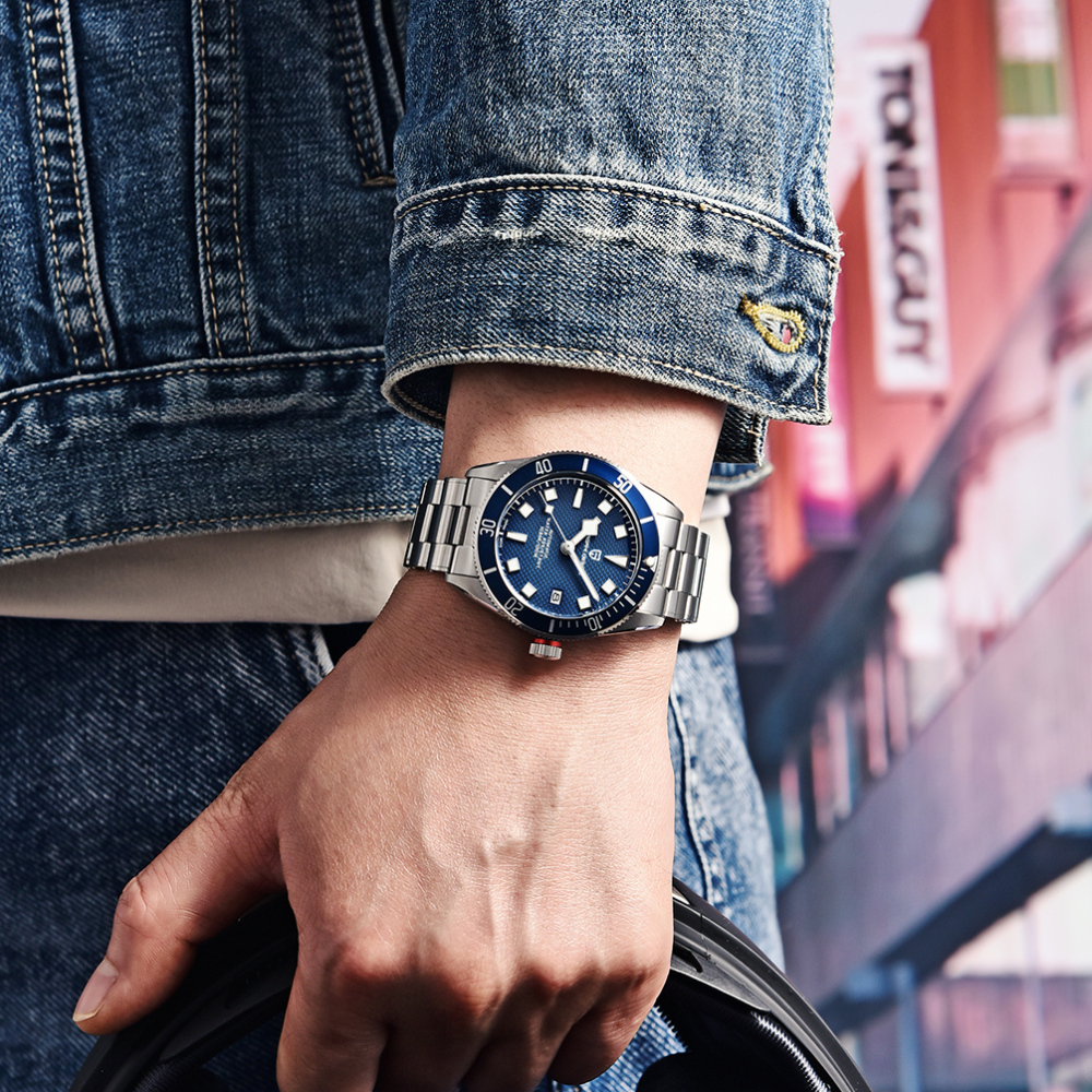 PAGANI DESIGN PD-1709 Men's Automatic Watches Mechanical Sports NH35A Stainless Steel Waterproof Wrist Watch for Men Auto Date Fold-over Clasp