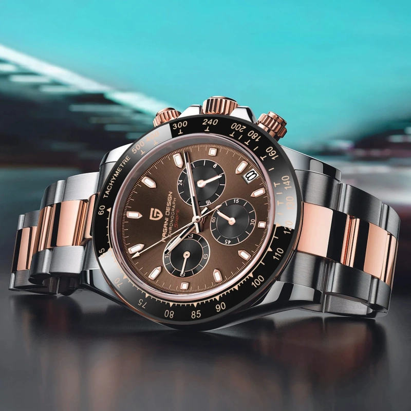 PAGANI DESIGN PD-1644 Men's Quartz Watches Sports Chronograph Wrist Watch with VK63 Movement Sapphire Ceramic Bezel Waterproof Stainless Steel Strap