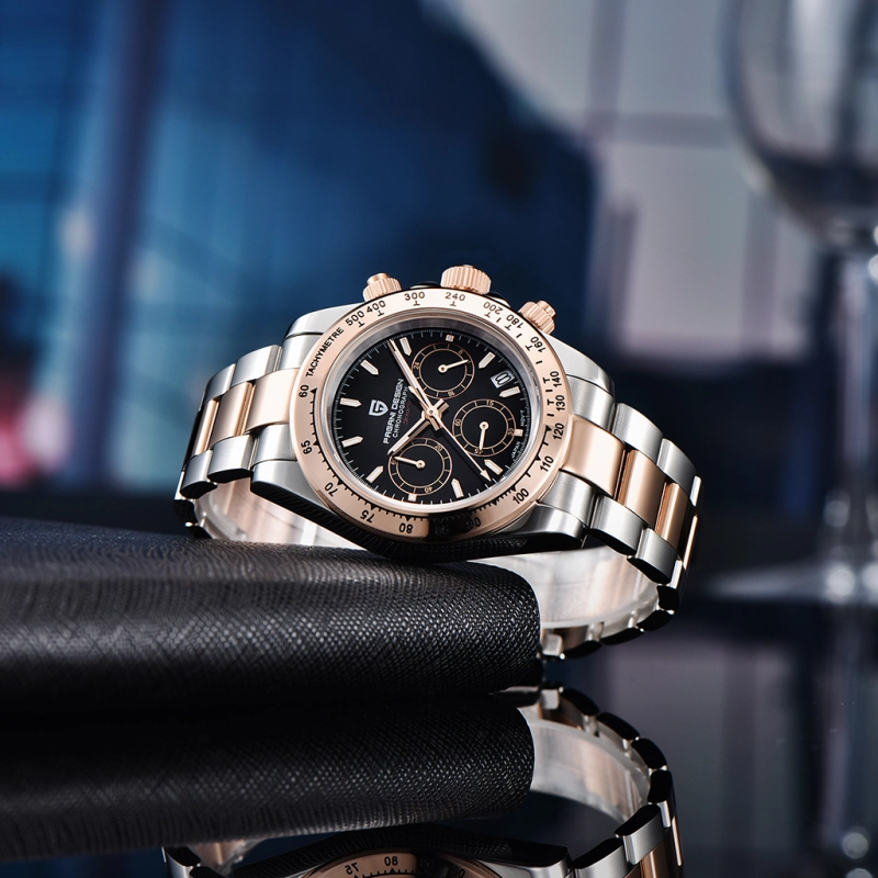 PAGANI DESIGN PD-1644 Men's Quartz Watches Sports Chronograph Wrist Watch with VK63 Movement Sapphire Ceramic Bezel Waterproof Stainless Steel Strap