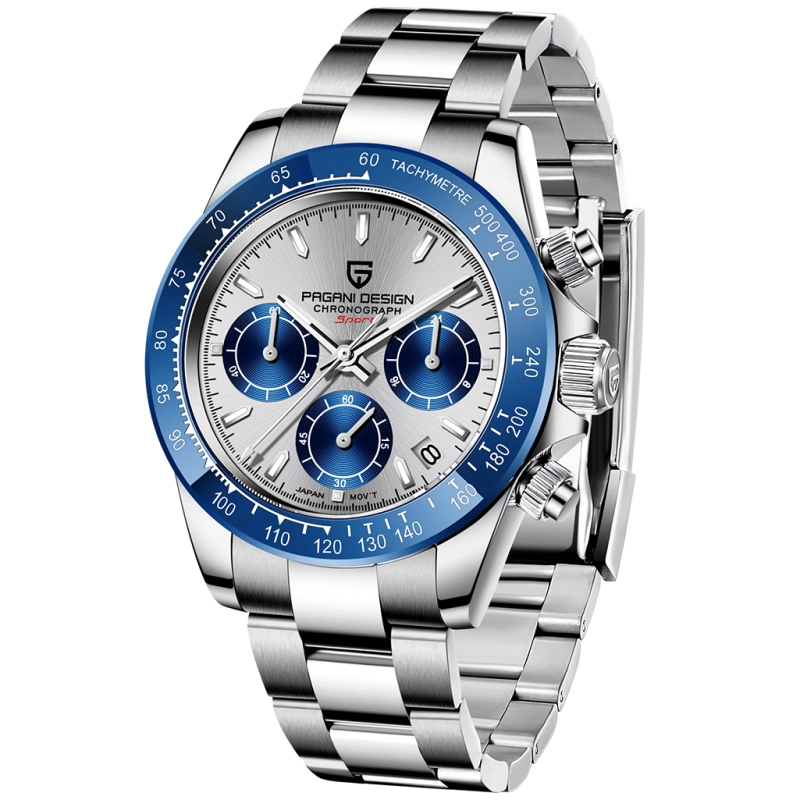PAGANI DESIGN PD-1644 Men's Quartz Watches Sports Chronograph Wrist Watch with VK63 Movement Sapphire Ceramic Bezel Waterproof Stainless Steel Strap